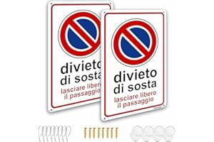 Ashoaza Cartello Divieto di Sosta Lasciare Libero il Passaggio Metallo Riflettente, 2 Pezzi Lasciare Libero il Passaggio Alluminio Protezione UV, con accessori (viti, adesivo, fascette), Cm 20x30