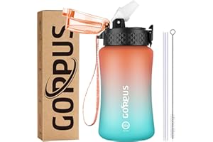 GOPPUS 350ml/12oz Bouteilles d'eau pour Enfants avec Paille Sans BPA Bouteille d'eau étanche Tritan Fille Garçon Bouteille d'eau de Sport Réutilisable pour Tout-petit avec Marquage de l'heure