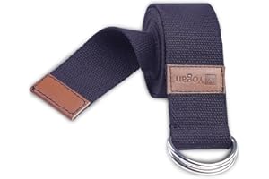 Yogan Yoga Belt/Yoga Strap | 100% Cotton | Pilates Belt/Strap | Solid SS D-Rings | Grippy Texture | 1.85m