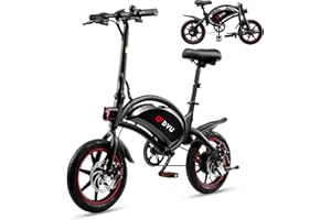 DYU Vélo Électrique Pliable,14 Pouces Vélo Électrique Portable,Smart E-Bike, Pédalage Assisté, Hauteur Réglable, Portable Compact, Adulte Unisexe (Noir, D3F 10AH)