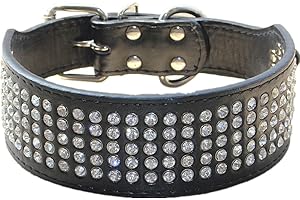 haoyueer Obroże dla psów z cyrkoniami o szerokości 5 cm, 5 rzędów, pełne błyszczące kryształowe diamenty, olśniewające, eleganckie, fantazyjne etui ze skóry PU, dla średnich i dużych psów (rozmiar L, kolor czarny)