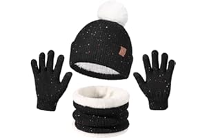 OZERO Ensemble bonnet d'hiver chaud et gants, bonnet, gants d'hiver, doublure en polaire, pour garçon/fille