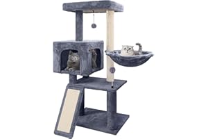 Roypet Multi Level Cat Tree Climbing Tower with Scratching Posts, Kitten Activity Centre with Condo and Hammock Bed,Cat Play Tree Tower for Indoor Cats,Grey