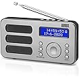 Portable DAB Radio - August MB225 - DAB/DAB +/FM - RDS Function, 40 Presets, Stereo/Mono Portable Digital Radio, Dual Alarm, Rechargeable Battery, Headphone Jack (Silver)