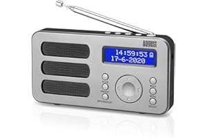 August MB225 - Radio Portable Rechargeable FM Dab RNT - Petite Radio Numérique Stéréo Portative Digitale avec Batterie Alarme Poste 40 Présélections et Prise écouteurs (Argent)
