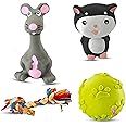 Foodie Puppies 4in1 Squeaky Chew Rope Dog Toys Combo - (Claw Ball, Kitty, Grey Mouse & 2Knot Rope) Soft Rubber, Interactive, Chewing, Teething, Fetch Play Toy for Small Dogs and Puppies