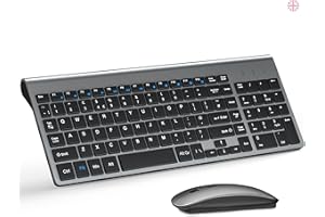 Wireless Keyboard and Mouse Ultra Slim Combo, TopMate 2.4G Silent Compact USB 2400DPI Mouse and Scissor Switch Keyboard Set with Cover, Batteries Included, for PC/Laptop/Windows/Mac-Gray Black