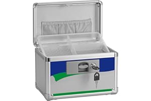 GODLONSEN Medikamenten Aufbewahrung, 25.4 x 15.2 x 17 cm Medikamentenbox mit Tragbarer Griff, Kindersichere Medikamentenbox mit Herausnehmbarem Fach, Abschließbare Box für Medikamente, Blau