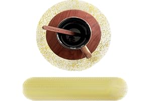 XUZIE 50 Pack Disposable Gold Placemats, 13 Inch Round Metallic Table Mats for Christmas Parties Weddings Home Decoration Birthday Party and Celebrations