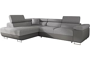 ‎MIRJAN24 Mirjan24 Ecksofa Torezio mit Bettkasten, Einstellbare Kopfstützen, Sofa mit Schlaffunktion, Eckcouch für Wohnzimmer, Polsterecke, L-Form Couch mit Bettfunktion (Soft 029 + Lux 05, Seite: Links)