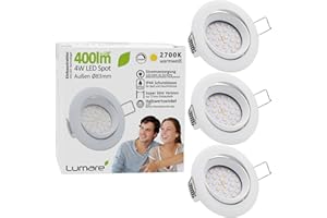 Lumare LED Downlight 4W dimmerabile | Set di 3 | 400lm, IP44 | Solo 27mm, Extra piatto | Modulo luce intercambiabile | 2700 Bianco caldo | Bianco rotondo