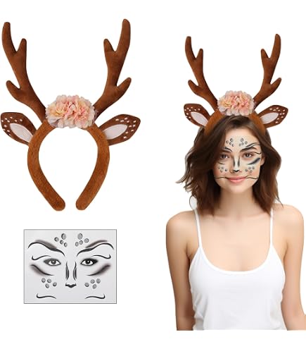 NET TOOLS Rentier-Geweih-Haarreif Mit Blüten – Märchenhafter Kopfschmuck Für Karneval & Weihnachtsmarkt, Braun