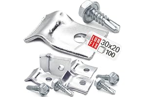 LUN FIX Clips de fixation grillage rigide 30x20 mm en U avec vis autoforeuses robustes, attache panneau murale pratique, support clôture métallique sécurisé, pour câble, lot de 100 pièces galvanisé