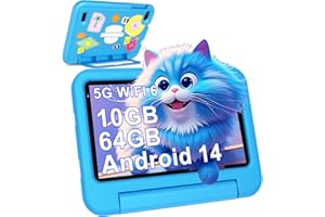 ‎DEERTIME 2025 Neueste Android 14 Kinder Tablet 7 Zoll, 10GB(4+6) RAM+64GB ROM/TF 1TB, WLAN 6, 5G+2.4G WLAN, 8-Core 1.8 GHz, 1024*600, 3500mAh, Type-C, Bluetooth 5.0, Kids Tablet Mit EVA-Hülle - Blau