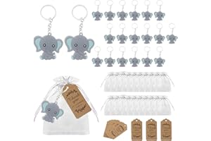 Pilikoll 20 Pcs Sets Baby Shower Favours for Guests Elephant Keychains with Organza Bags & Thank You Tags Elephant Keychains Party Souvenirs Return Presents for Boy Girl Kid Birthday Party Supply