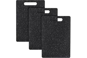 ATBUSS Set di 3 taglieri per la colazione, 25 x 15 x 0,65 cm, tagliere per frutta e verdura, tagliere per pane in plastica antibatterica con manico (nero)