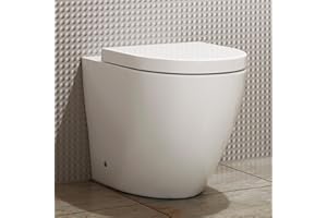 ROYAL BATHROOMS Modern Back to Wall Rimless Toilet Pan Gloss White Ceramic Round Shape with Soft Close Seat - Abacus