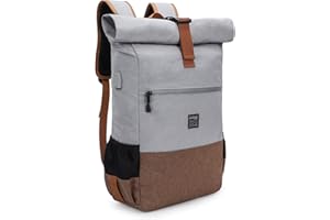 EverVanz Hydrofuge Sac à Dos pour 17 Pouces Ordinateur Portable, Sac d'école élégant avec Port USB, Roll Top résistant à l'eau, Sac de Jour léger et décontracté, Sac à Dos avec Zip d’Accès Rapide