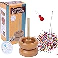 Grab Mantra Spin Bead Loader Wooden Bead Spinner Jewelry Making Bead Holder and 2 Pieces Long Beading Needles for Craft Stringing Beads Quickly (Glass Beading Machine Manual)