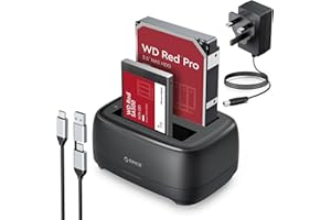 ORICO Hard Drive Docking Station, USB C/A Dual Bay SSD Reader for 2.5 or 3.5 inch SSD HDD Dock Tool-Free Enclosure with Adapter Surport 2 * 22 TB SATA HDD/SSD (Not Support Offline Clone)