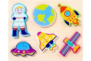 DKIJOYS Wooden Toddler Jigsaw Puzzles for Kids | Montessori Wooden Toys for Girls Boys Age 2 3 (Space)