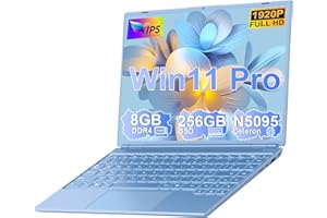 NOTODD Ordenador Portátil 14 Pulgadas 8GB RAM Win 11 Pro Celeron N5095(hasta 2.9Ghz) PC Portátil FHD IPS 256GB SSD Soporta 1TB SSD 4 Core Laptop Convertible 180° 5G WIFI Protege el Teclado Español - Azul