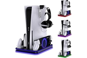 FORMLESSEMPIRE Cooling Stand for PS5 PlayStation 5 Station Charging Disc/Digital/Slim compatibility with RGB LED Controller Charging, PS Portal Charging Dock, Controller Charger, PS5 Accessory, Slim console