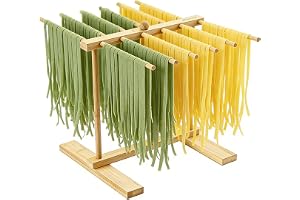 xolear Pastatork pastaställ trä, vikbar nudlar torkstativ, pasta stativ med överföringsstång och 12 stavar, pastaställ för to