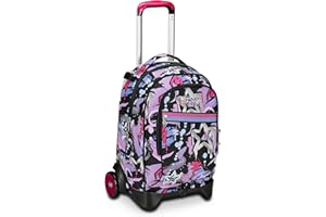 SJ GANG STYLE JAM GANG Seven Trolley Scuola Jack 2 Ruote, Nero Fucsia, Mark On Girl, 3 in 1, Triplo Uso, Zaino Con Carrello Sganciabile, Tasca Porta Borraccia e Crossover System, Zaino Scuola Viaggio, Bambina Ragazza