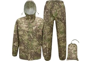 Tongcamo Combinaisons de Pluie pour Hommes imperméables - Veste de Pluie Pantalon Adulte Imperméable léger avec Capuche Chasse Camo