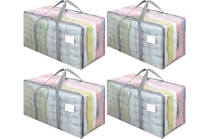 Dntorx 4 Pack 105L Clear Moving Bags Clothes Storage Bags Heavy Duty Moving Totes Packing Bags with Zips for Moving Clothes Bedding Duvet Toys Storage Gray