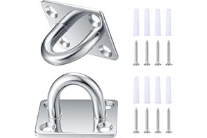 ZHUJIEHIGH 2 szt. M8 kwadratowa podkładka pod oczko, haki sufitowe ze stali nierdzewnej, metalowe zawieszenie haki U, sprzęt morski Zszywacz hak pierścień pętla ze śrubami do zawieszenia na ścianie suficie