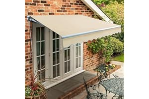 PRIMROSE AWNINGS Primrose 2.5m x 2.0m Manual Awning Standard Cassette DIY Patio Awning Gazebo Canopy (8ft 2") Complete with Fittings and Winder Handle (Ivory)