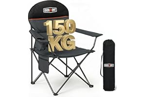 ‎OVERMONT Overmont Übergroßer Klappbar Camping Stuhl - bis 204KG Belastbar - Faltstuhl Gepolstert mit Getränkehalter Kühltasche hoher Rückenlehne