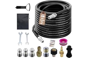 YUESIKJ Rohrreinigungsschlauch Set 15m, 400 bar 140°C, mit Adapter und Düsen, Universal Rohrreinigungsset, Kompatibel mit Kärcher k2-k7, Bosch Hochdruckreiniger, für Verstopfung und Reinigung des Abflusses