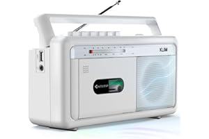 KLIM Tragbare Kassettenspieler Boombox, AM/FM Radio, Bluetooth Radio, Cassette Player & Kassettenrecorder, USB, Lautsprecher, Kopfhöreranschluss, Batteriebetrieb & Netzbetrieb - Frostweiß