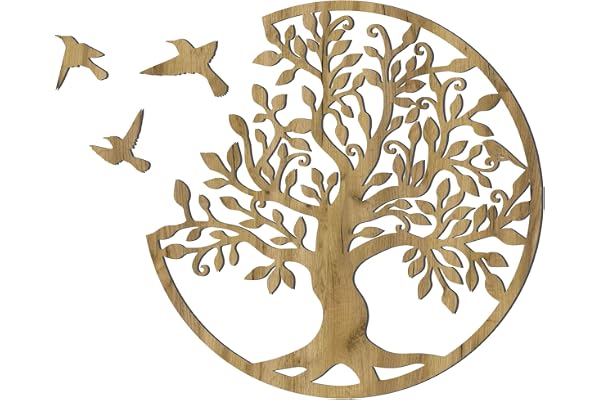 SENTOP HDF0504 Arbre de vie, Image sculptée en bois pour la décoration intérieure, Décoration en bois (Chêne doré, 90 cm)