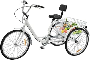 ARBGO 24 Zoll Dreirad for Erwachsene, Green Travel, 6-Gang, Dreirad-Fahrrad, 3-Rad-Cruiser-Fahrrad, mit Lordosenstütze, großem Korb, Grüne Reise-Sightseeing-Tour-Werkzeuge