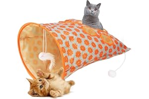 UNIGUARDIAN Cat Tunnel Bags for Indoor Cats,Cat Tube Tunnel Bored Cat Pet Toys,Cat Self Interactive Toys with Plush Ball,Cat Tents Cat Crinkle Tunnel,Crinkle Paper Collapsible Cat Drill Bag (Orange)