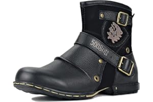 COWSDELLA Stivali da uomo in pelle con suola in gomma Stivali da Moto da Motociclista Cowboy con cerniera Chukka Stivaletti Classico CD-5008-1-D