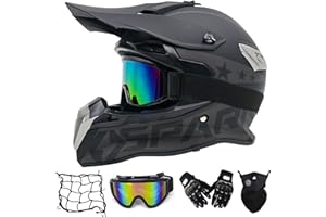 MRDEAR Motorrad Crosshelm mit Brille (4 Stück/ Schwarz / Großer Visieröffnung) Motocross Helm Fullface MTB Helm Cross Helm Motorradhelm für Fahrrad Downhill Enduro Bike BMX Off Road ATV,M