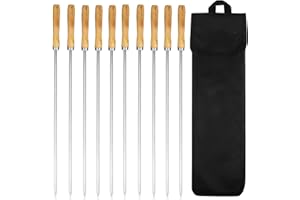 Kichvoe 10PCS BBQ Skewers Kabob Skewers for Grilling，Metal Skewers Double Skewers Flat Skewers with Storage Bag for Outdoor Campfire