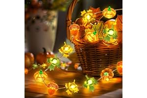 Coquimbo Decoracion Otoño, 3M 30LED Calabaza Hoja Arce Bellota Guirnalda Luces Exterior Interior, Alimentado por Batería, Cadena de Luces para Día de Acción de Gracias Halloween Decoración