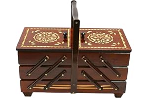 DEKOHELDEN24 Costurero de madera contrachapada con 7 compartimentos, color marrón, 42 x 20 x 21 cm