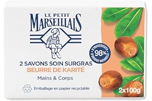 Le Petit Marseillais – Savon Soin Surgras Beurre de Karité (2 pains de 100 g) – Savon mains et corps avec 98% d'ingrédients d'origine naturelle – Emballage en papier recyclable