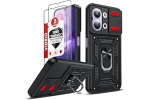 LeYi Funda para Xiaomi Redmi 15C/15 C 4G / 5G,con [2-Unidades] Cristal Vidrio Templado，Carcasa Cubierta de cámara Deslizante Proteger Anillo Soporte Silicona TPU Armor Bumper Case，Negro