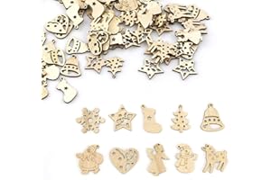 Skystuff 100Pcs Wooden Embellishments Wooden Christmas Decorations Christmas Wooden Craft for Tag Decoupage Embellishments, DIY Scrapbooking Card Making, Christmas Tree Hanging Ornaments