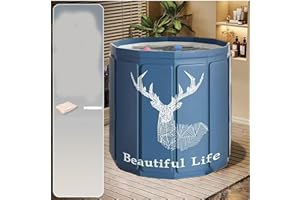 AYES Vasca da bagno pieghevole per adulti, vasca da bagno portatile per allenamento con acqua fredda, vasca da bagno autoportante per doccia, sauna spa (cervo, 70 x 70 x 65 cm)