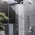 ANMEX ® 10x10 - 10inch- Ultra Slim Stainless Steel Heavy Rain Shower Head with 24inch Heavy SS Round Arm (Silver, Chrome Finish)