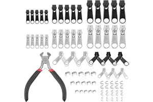 SacJkt Zipper Repair Kit, 84 Pcs Zinc Alloy Zipper Replacement, Metal Pull Tabs Zip Fixer Parts with Zipper Install Pliers Tool, for Bags, Jackets, Luggage, Backpacks (Black, Silver)
